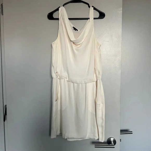 Theory Silk Jaylyn Draped Mini Dress in Ivory Cream White Size 12 - Picture 2 of 4